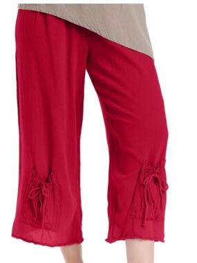 Oh my gauze pants red wide leg Lagenlook plus size Sammy Cotton Gauze Pants